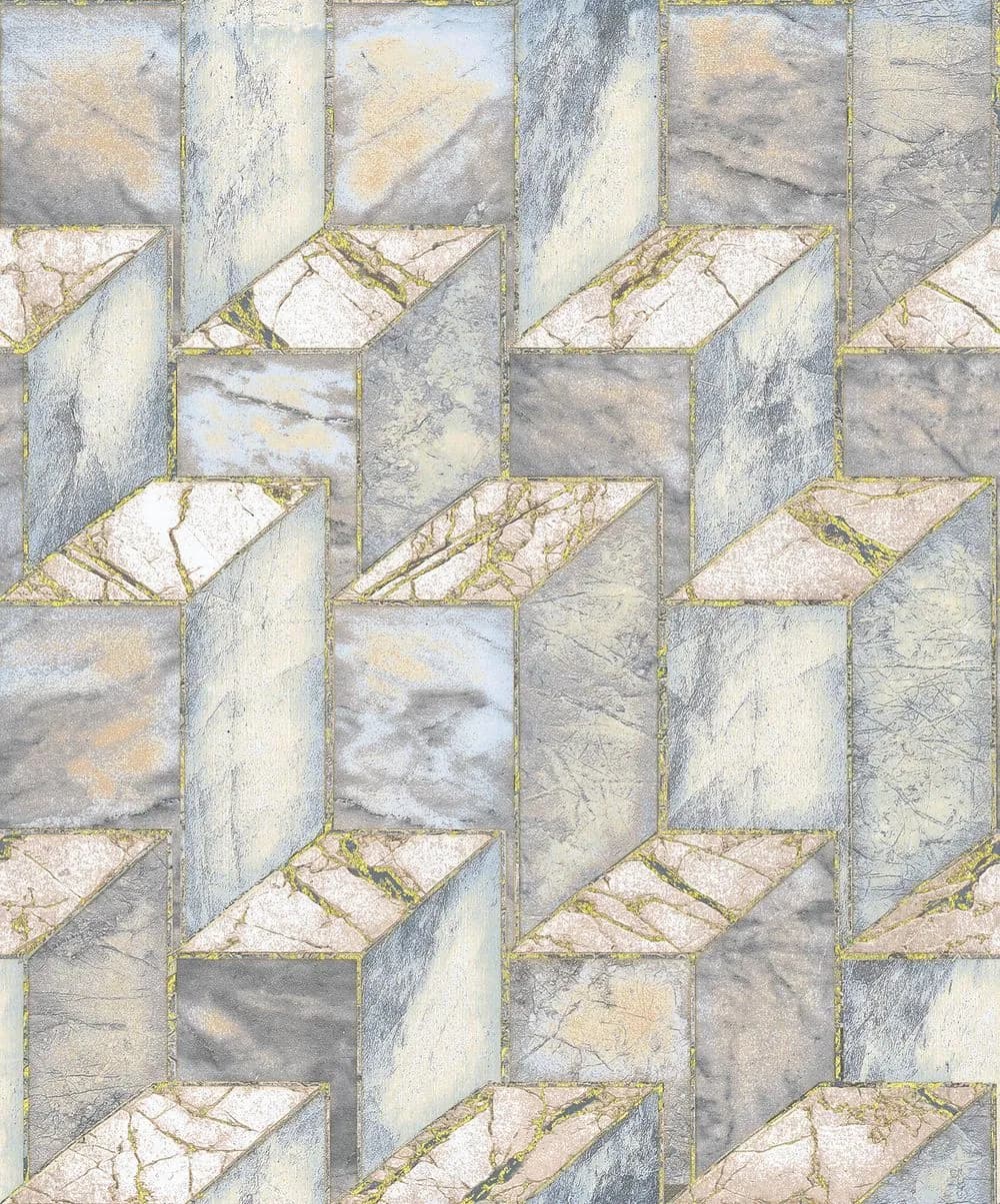 Erva Kübik Geometrik Desenli Duvar Kağıdı, PV21808