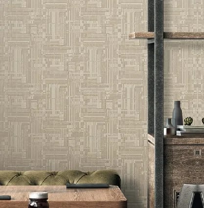 Alfa Dokuma Geometrik Desenli Duvar Kağıdı, 3703-3 Kum Beji renk, oda uygulaması