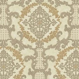 Ephes Madalyon Damask Desenli Duvar Kağıdı, 6802-4 Bej Altın renk, doku yakın plan