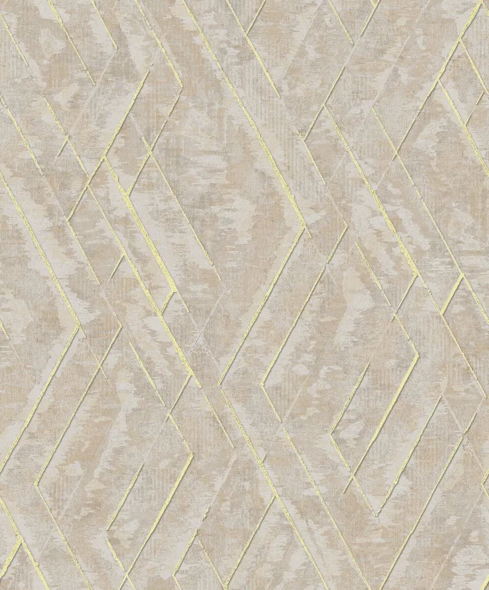 Erva Baklava Geometrik Desenli Duvar Kağıdı, GT10205 Bej Altın renk, doku yakın plan