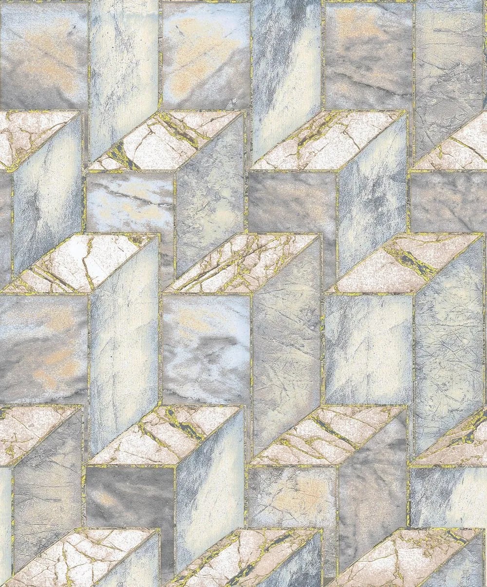 Erva Kübik Geometrik Desenli Duvar Kağıdı, PV21808 Gri Mermer renk, doku yakın plan