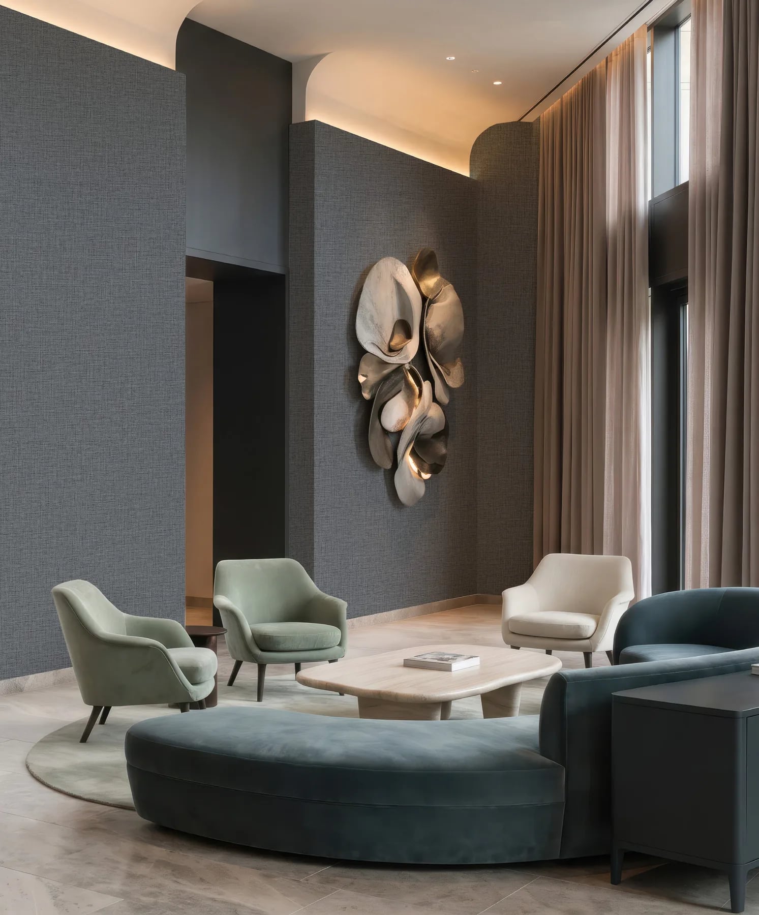 Opus Flax Keten Dokulu Tekstil Duvar Kaplaması, OP6707 Arduvaz Mavisi (Slate Blue) renk, oda uygulaması