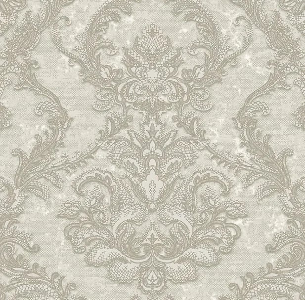 Rococo Saray Damask Desenli Duvar Kağıdı, 1303-2 Kum Beji renk, doku yakın plan