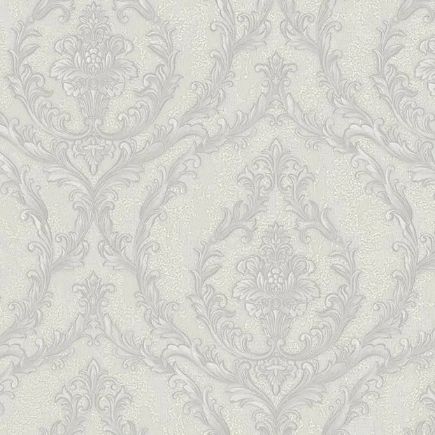 Rococo Versay Damask Desenli Duvar Kağıdı, 1401-3 Gümüş Gri renk, doku yakın plan