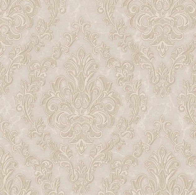 Rococo Kraliçe Damask Desenli Duvar Kağıdı, 1405-3 Pudra Bej renk, doku yakın plan
