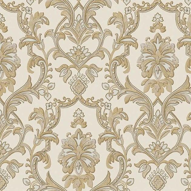 Rococo Barok Damask Desenli Duvar Kağıdı, 1407-5 Altın renk, doku yakın plan