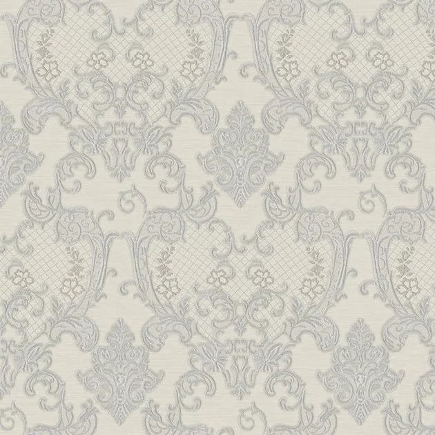 Rococo Dantel Damask Desenli Duvar Kağıdı, 1411-3 Gümüş Gri renk, doku yakın plan