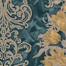 Seven Barok Damask Desenli Duvar Kağıdı, 7805-4 Petrol Mavisi renk, doku yakın plan
