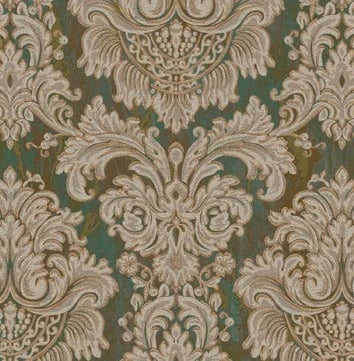 Seven Saray Damask Desenli Duvar Kağıdı, 7807-4 Zümrüt Altın renk, doku yakın plan