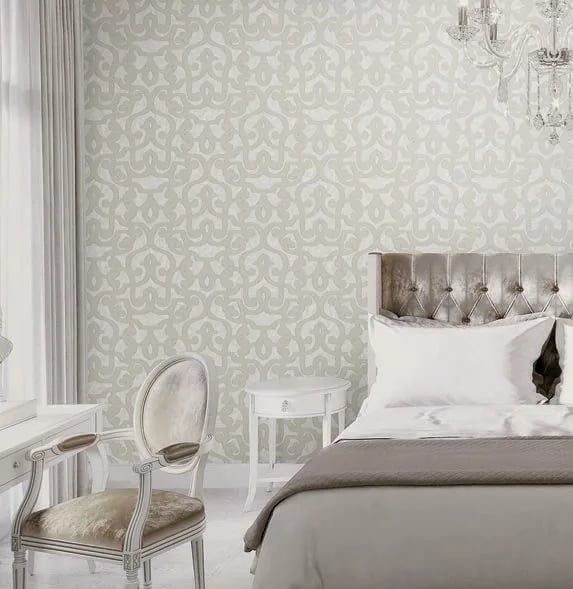 Seven Arabesk Damask Desenli Duvar Kağıdı, 7810-2 İnci Grisi renk, oda uygulaması