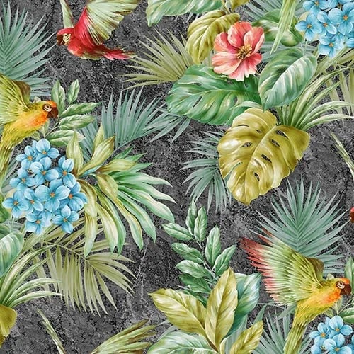 Tropicano Papağan Botanik Desenli Duvar Kağıdı, 9905-4 Tropik Gece renk, doku yakın plan