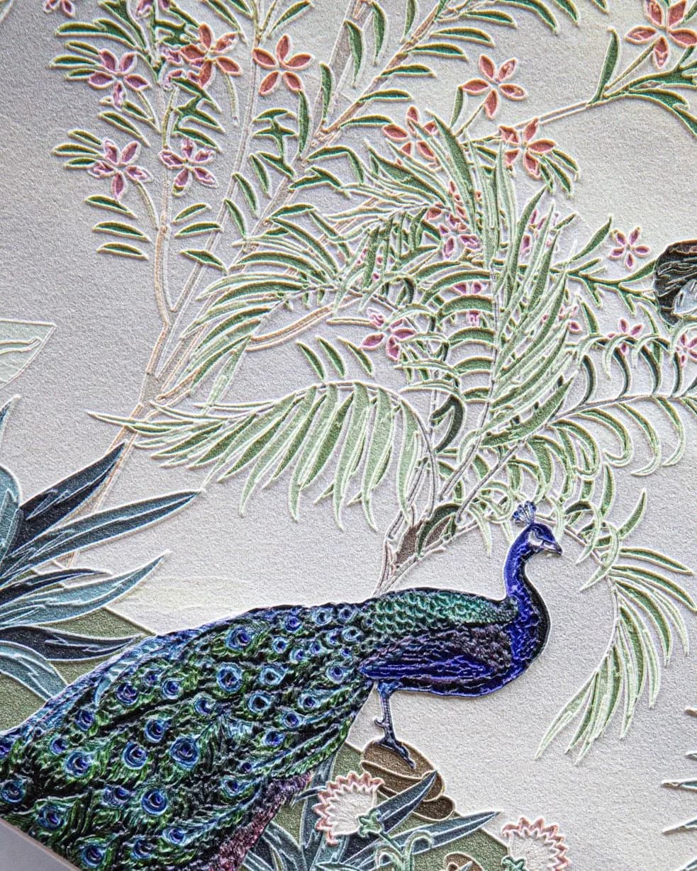 Gofre Tavus Kuşu Kabartmalı Panel Duvar Kağıdı, GF1011