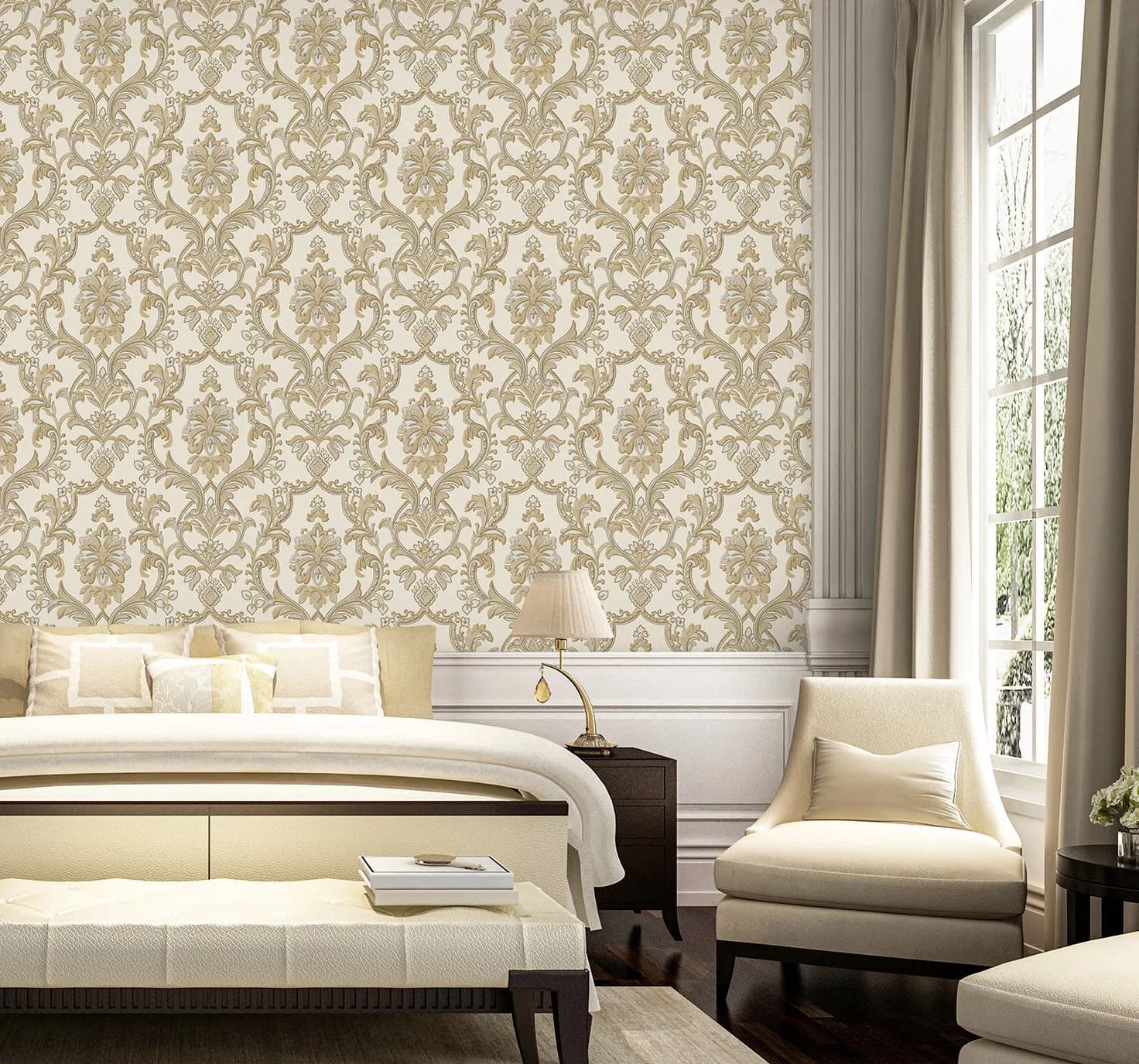 Rococo Barok Damask Desenli Duvar Kağıdı, 1407-5